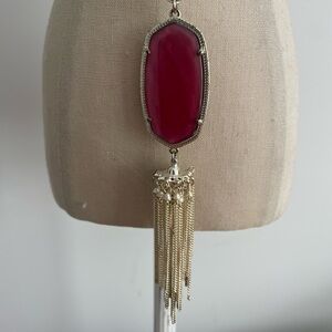Classic Kendra Scott Cranberry Red Pendant Necklace with Gold Accents